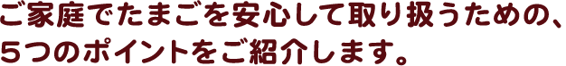 ご家庭でたまごを安心して取り扱うための、5つのポイントをご紹介します。